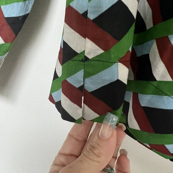 J CREW Off the shoulder blouse top SMALL green Blue Ratti graphic diamond NEW - Picture 6 of 10